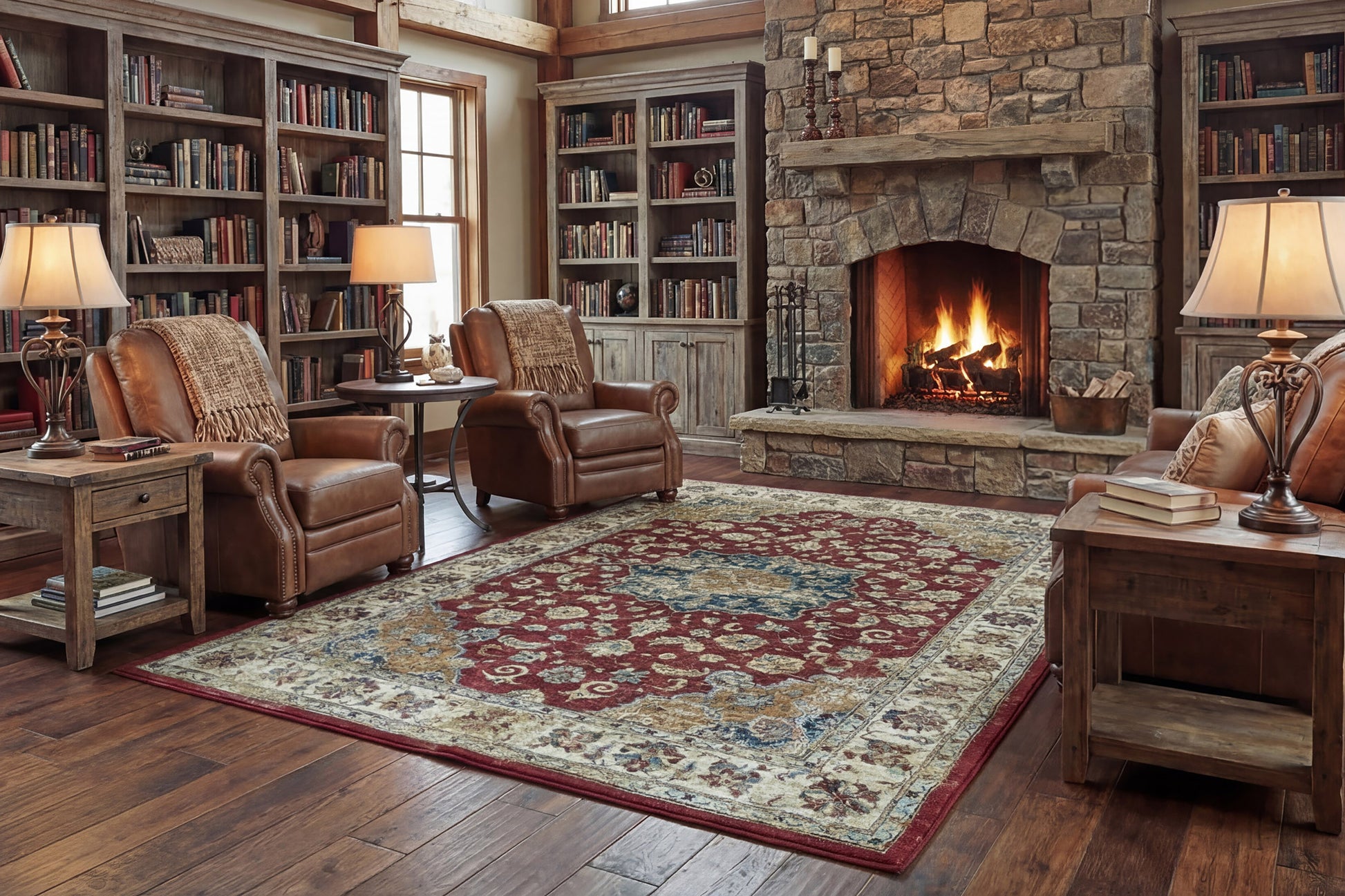 Ancient Garden Traditional Red/Ivory Classic Medium Pile Rug