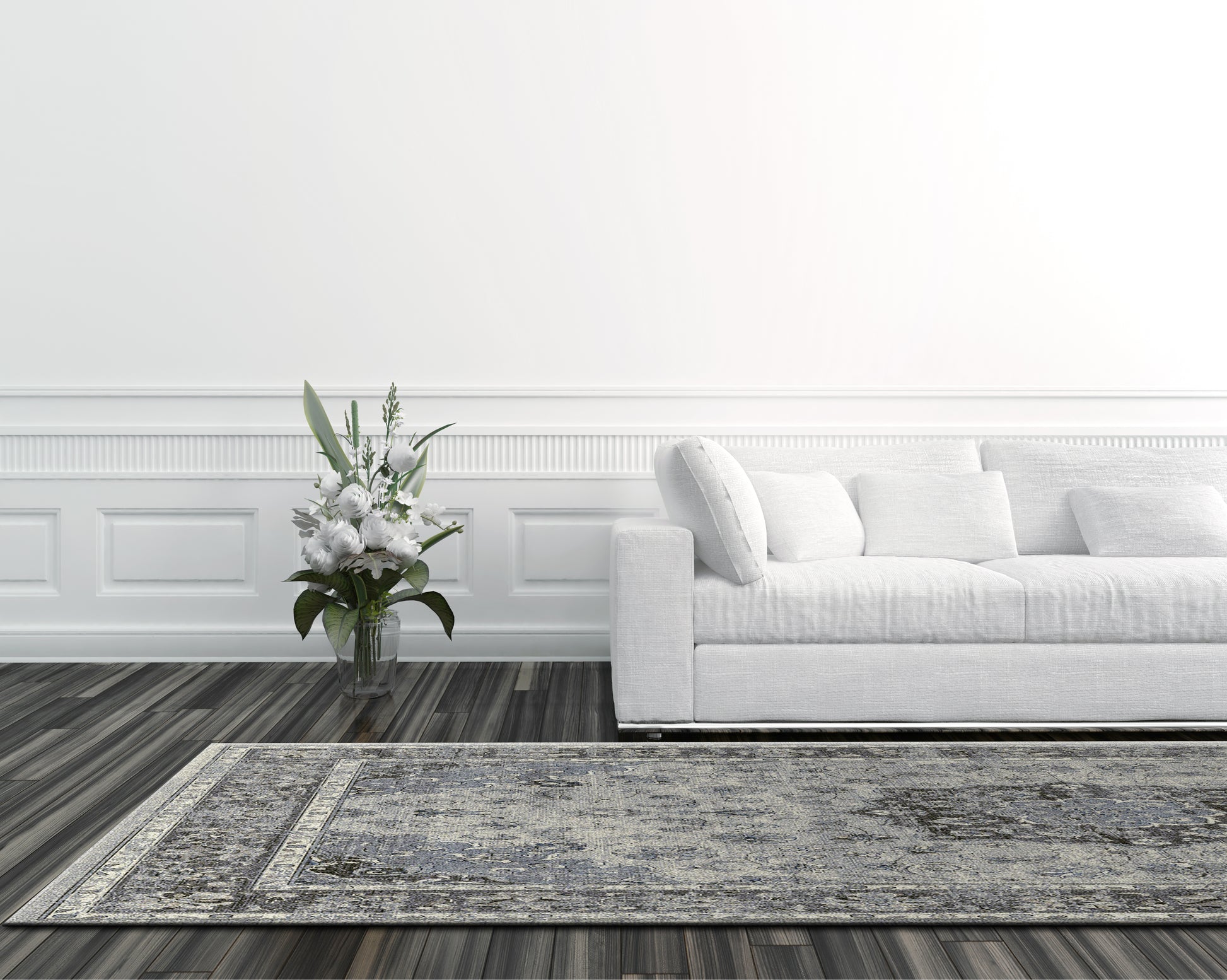 Ancient Garden Traditional Silver/Grey Distressed Medium Pile Rug