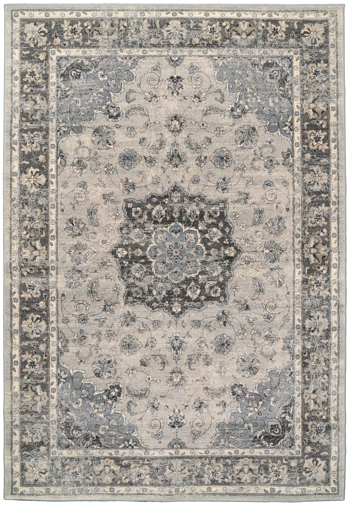 Ancient Garden Traditional Silver/Grey Distressed Medium Pile Rug