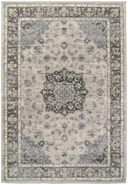 Ancient Garden Traditional Silver/Grey Distressed Medium Pile Rug