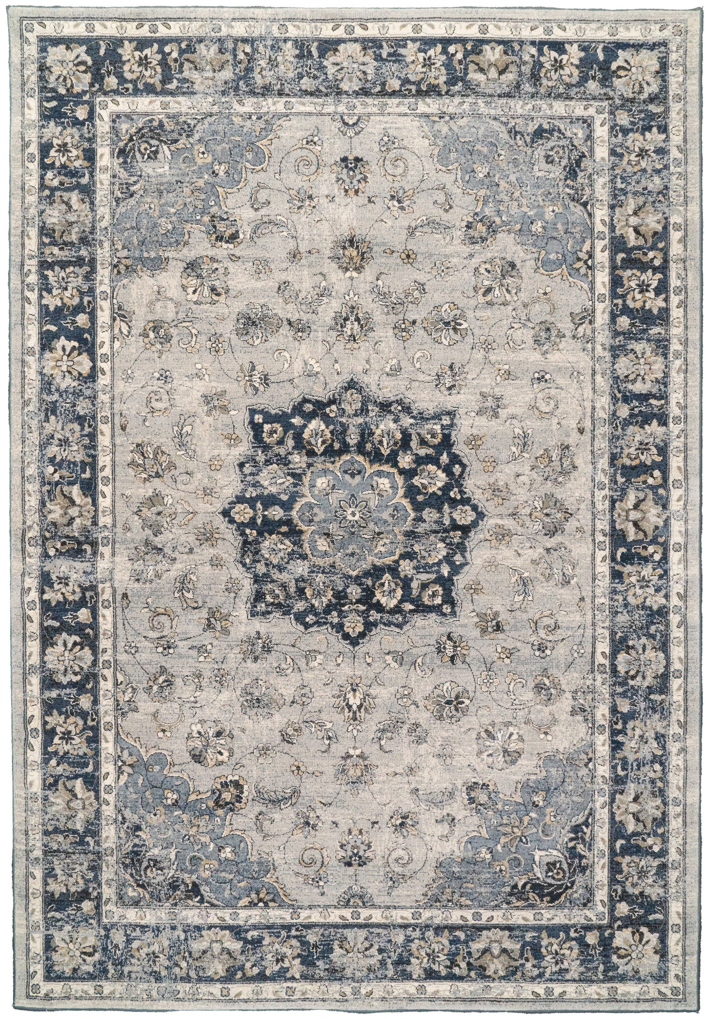 Ancient Garden Traditional Silver/Blue Distressed Medium Pile Rug