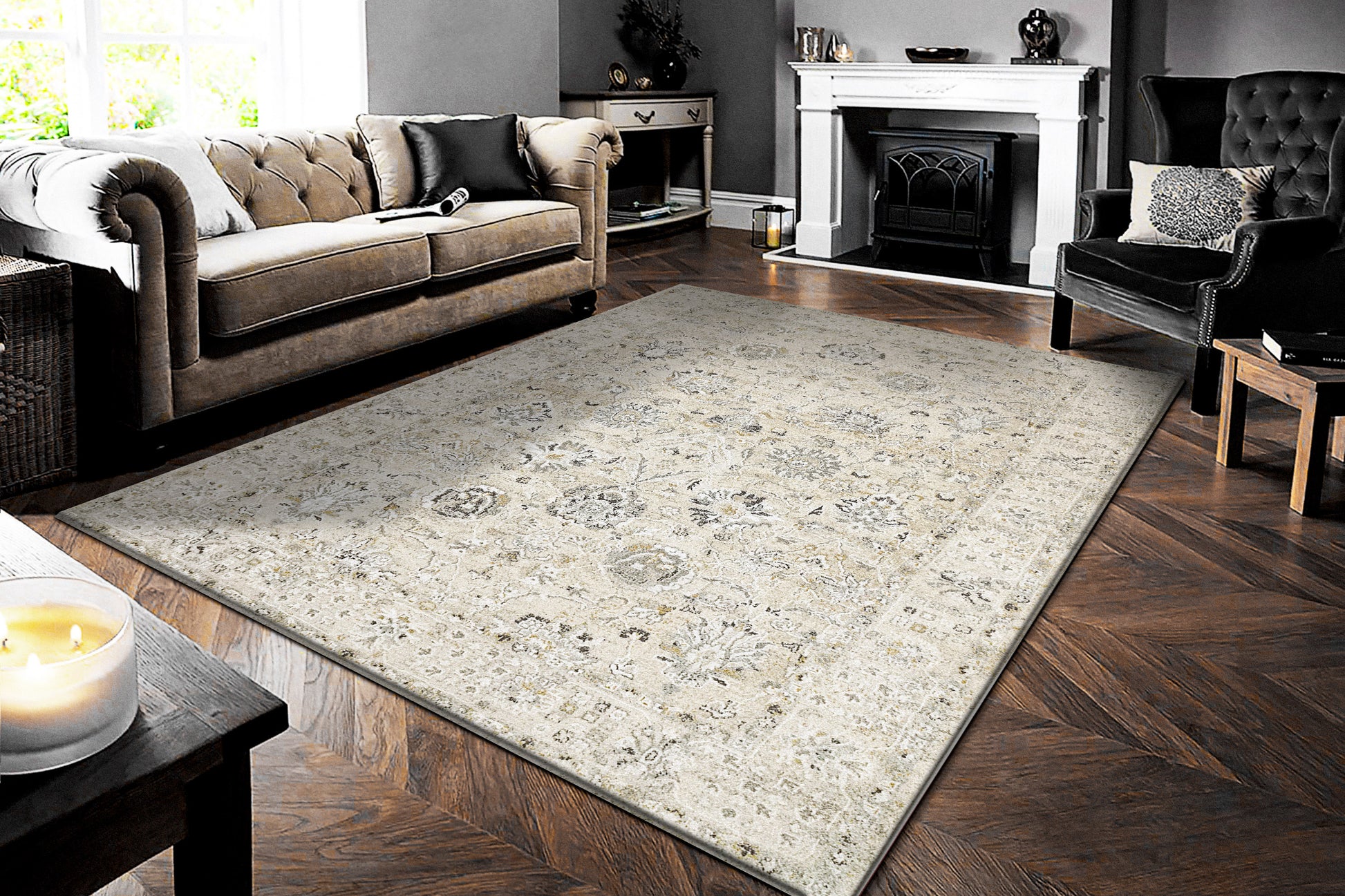 Annalise Transitional Cream/Beige Oriental Medium Pile Rug