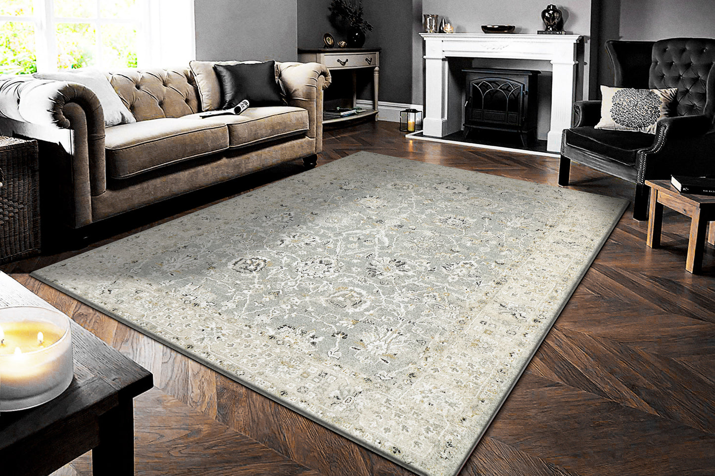 Annalise Transitional Blue/Beige Oriental Medium Pile Rug