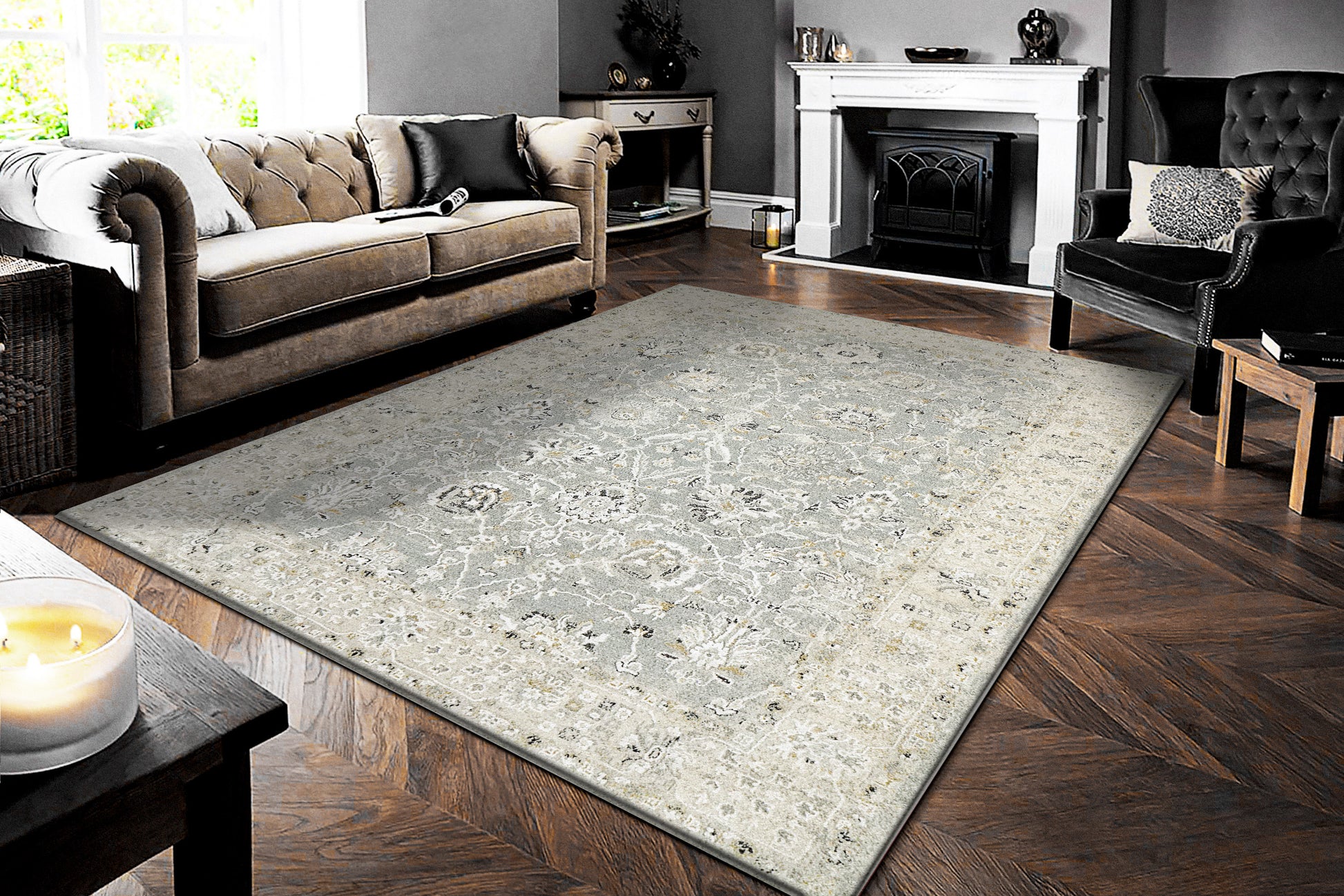 Annalise Transitional Blue/Beige Oriental Medium Pile Rug