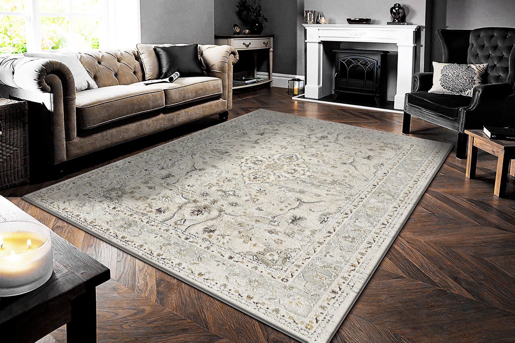 Annalise Traditional Cream/Blue Oriental Medium Pile Rug