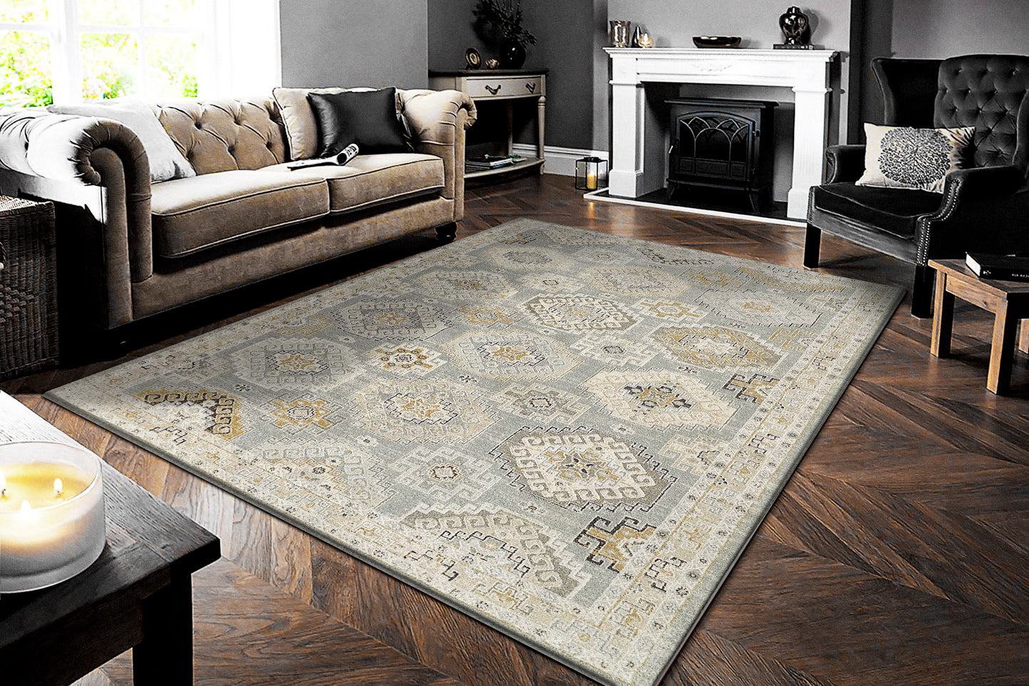 Annalise Transitional Blue/Beige/Cream Oriental Medium Pile Rug