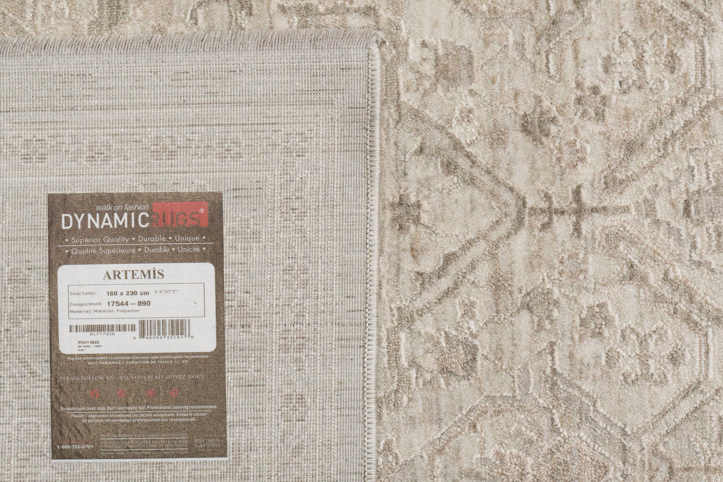 Artemis Traditional Beige/Grey Damask Low Pile Rug