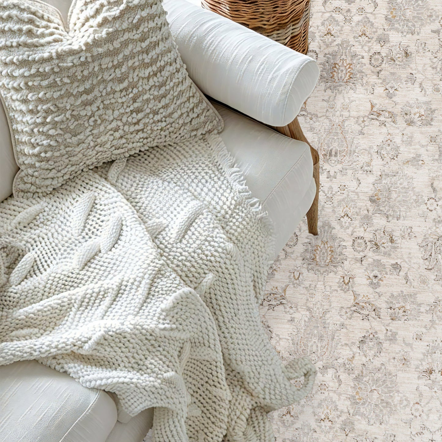 Artemis Traditional Grey/Beige Damask Medium Pile Rug