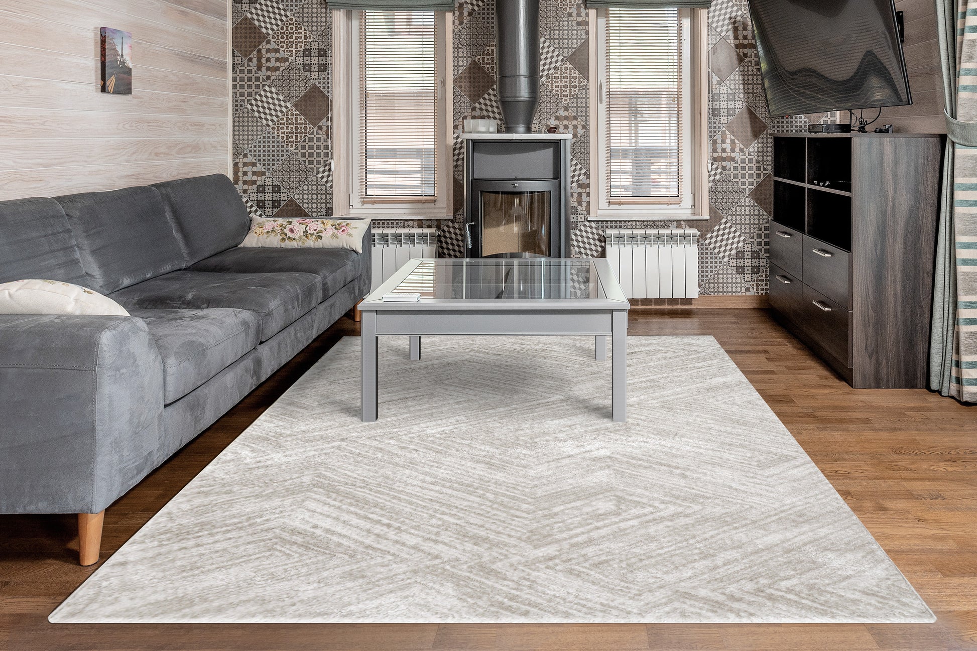 Arten Modern Grey Geometric Medium Pile Rug