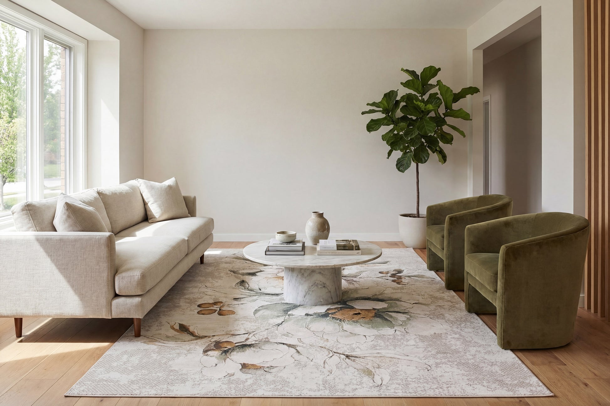 Aspire Contemporary Cream/Sage/Multi Floral Medium Pile Rug