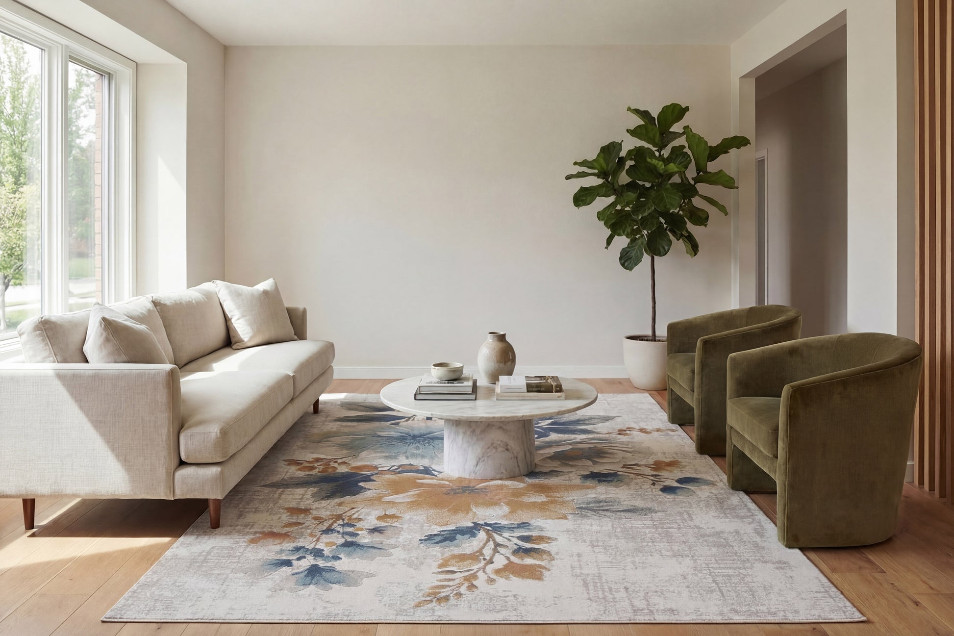 Aspire Contemporary Cream/Multi Floral Medium Pile Rug