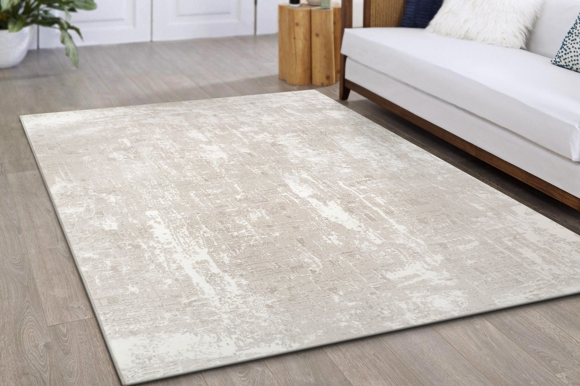 Atlas Modern Beige/Ivory Abstract Medium Pile Rug