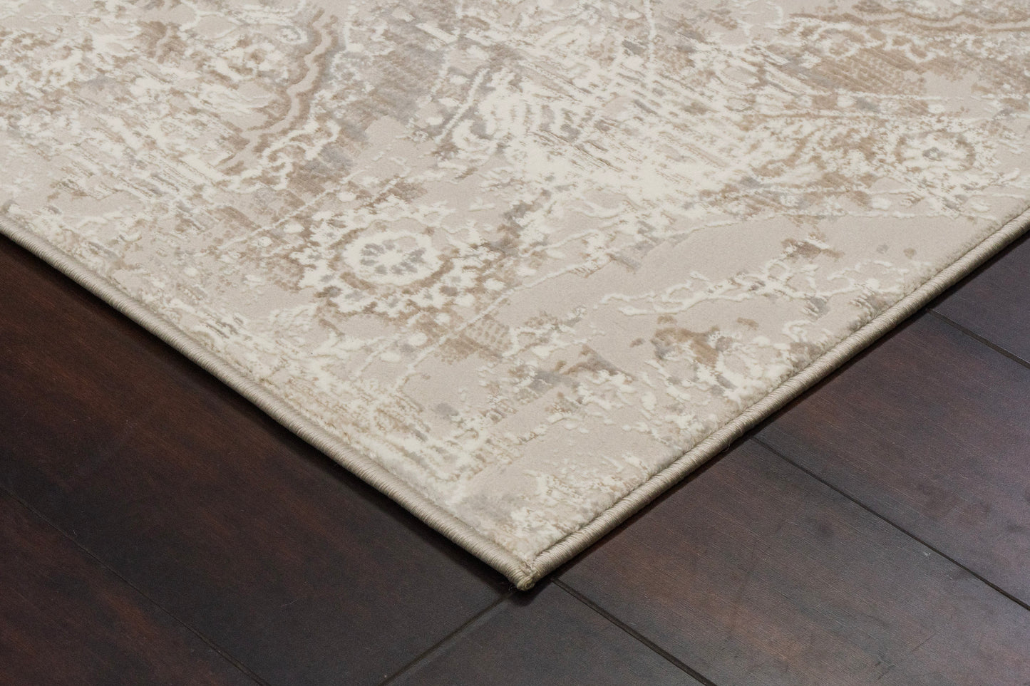 Atlas Transitional Beige Damask Medium Pile Rug