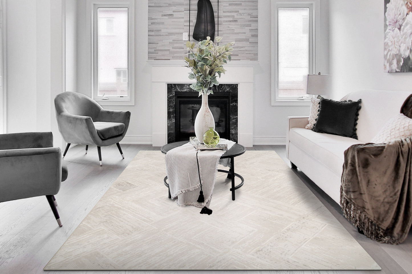 Atlas Modern Grey/Ivory Geometric Medium Pile Rug