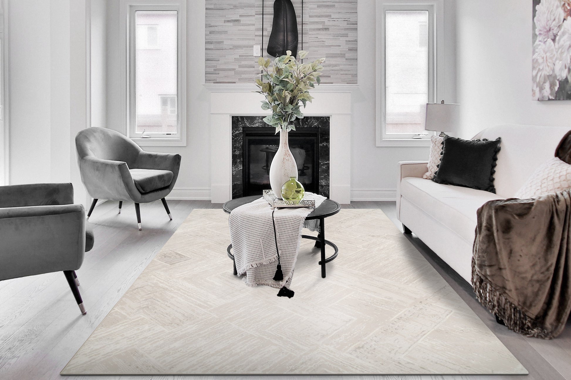Atlas Modern Grey/Ivory Geometric Medium Pile Rug