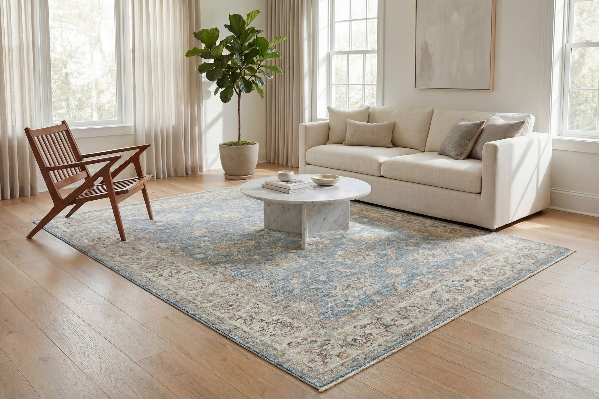Autumn Traditional Blue/Beige Floral Medium Pile Rug