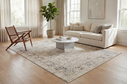 Autumn Traditional Beige/Brown/Blue Floral Medium Pile Rug