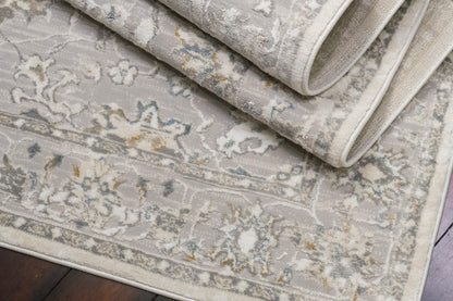Azure Traditional Cream/Grey/Blue Floral Medium Pile Rug