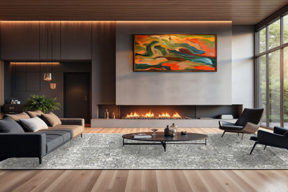 Azure Traditional Cream/Grey/Blue Floral Medium Pile Rug