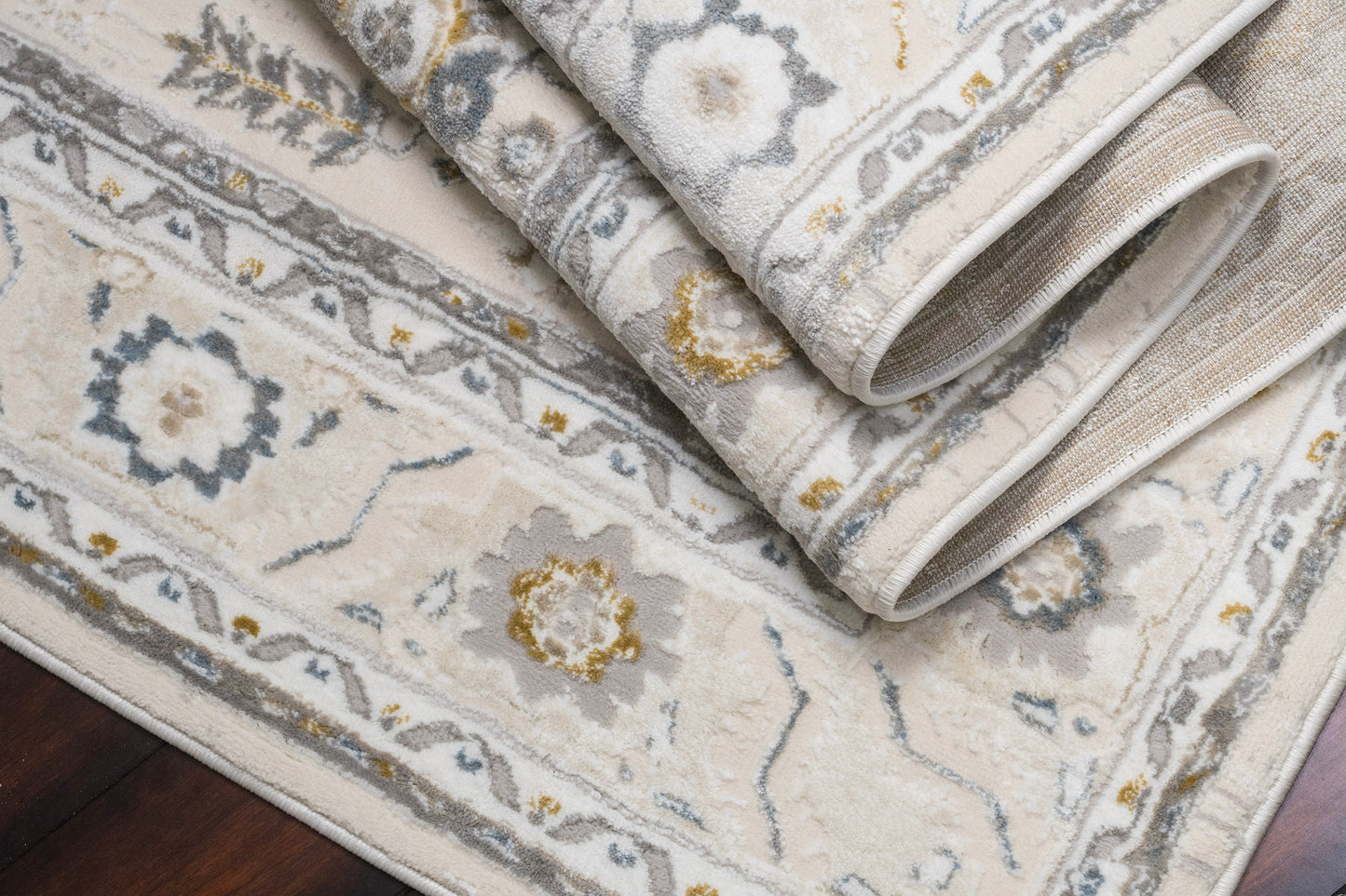 Azure Traditional Ivory/Grey/Blue Southwestern Medium Pile Rug