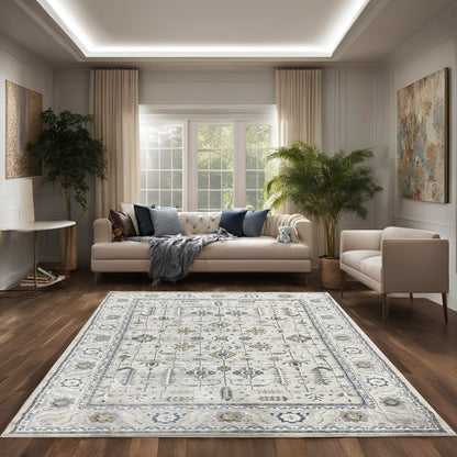 Azure Traditional Ivory/Grey/Blue Southwestern Medium Pile Rug