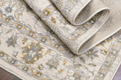 Azure Traditional Ivory/Grey/Blue Floral Medium Pile Rug