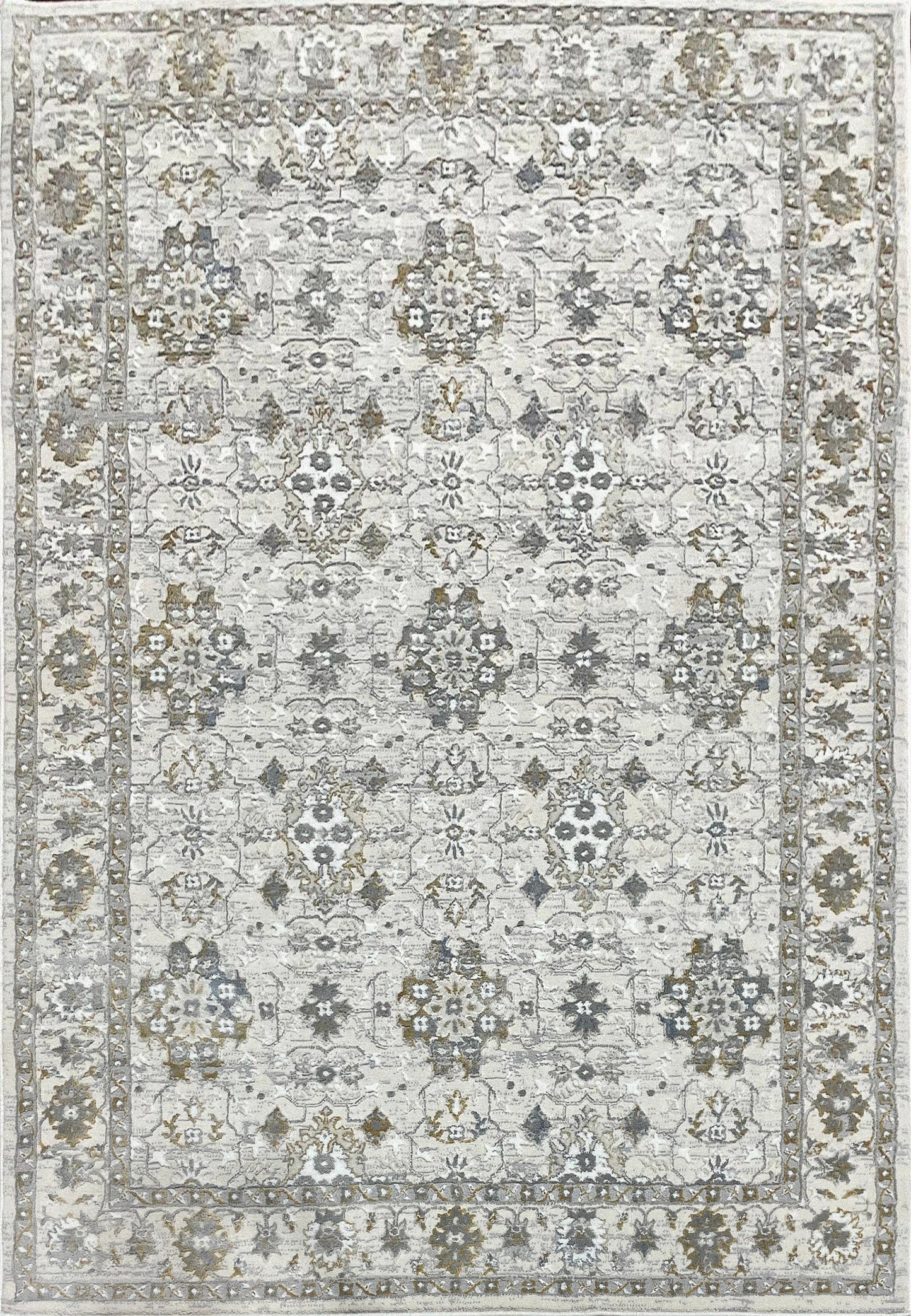 Azure Traditional Ivory/Grey/Blue Floral Medium Pile Rug