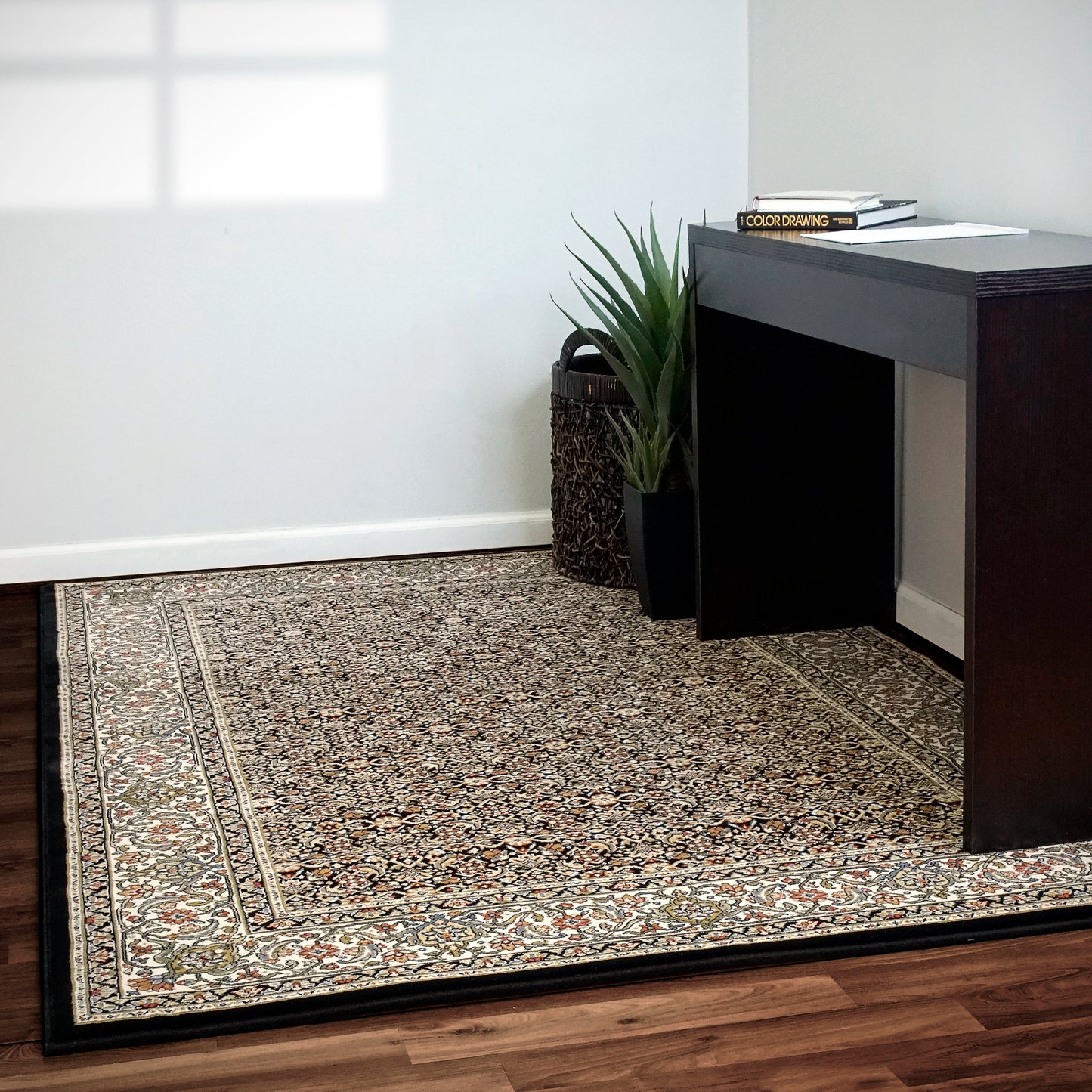 Ancient Garden Traditional Black/Ivory Classic Medium Pile Rug