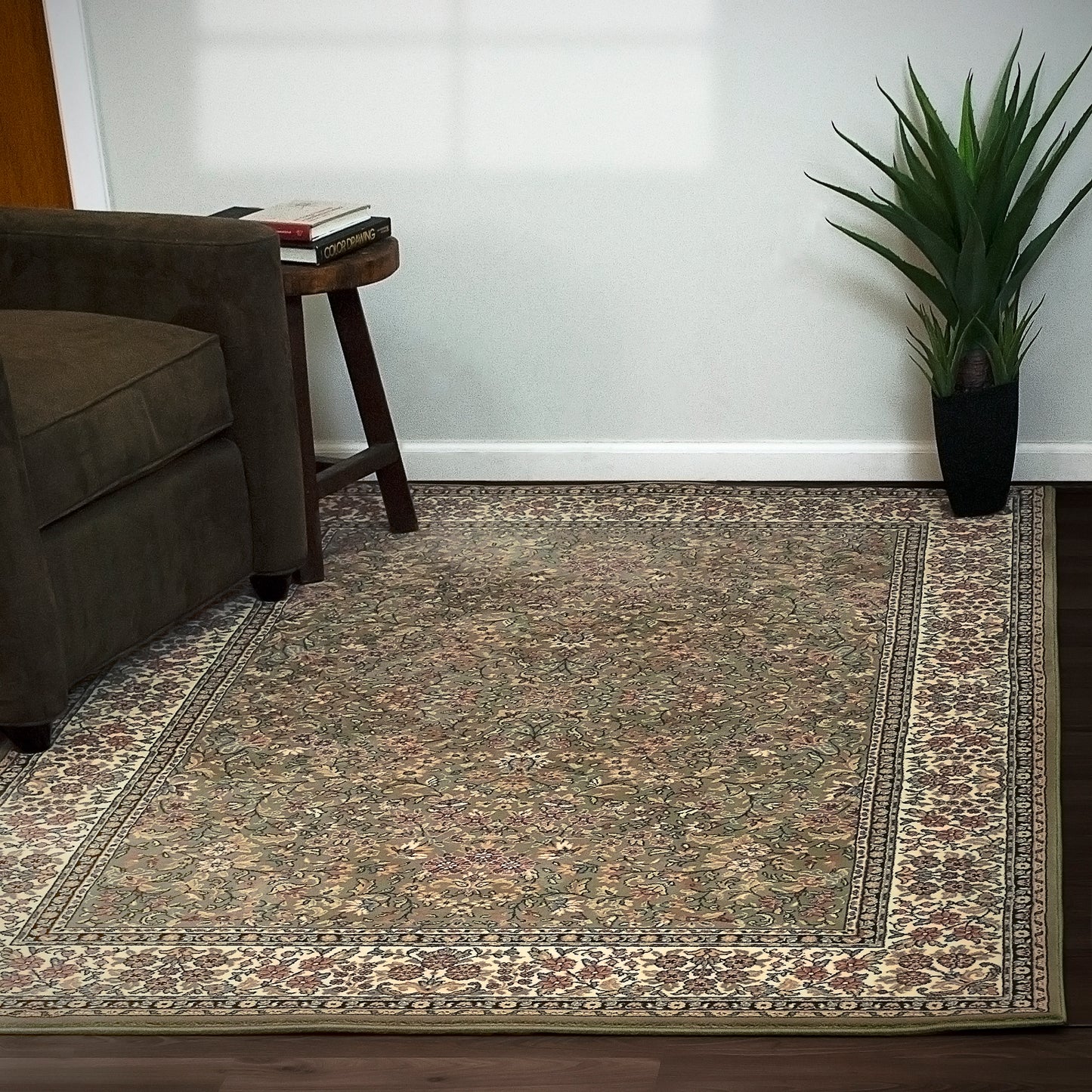 Ancient Garden Traditional Green/Ivory Classic Medium Pile Rug