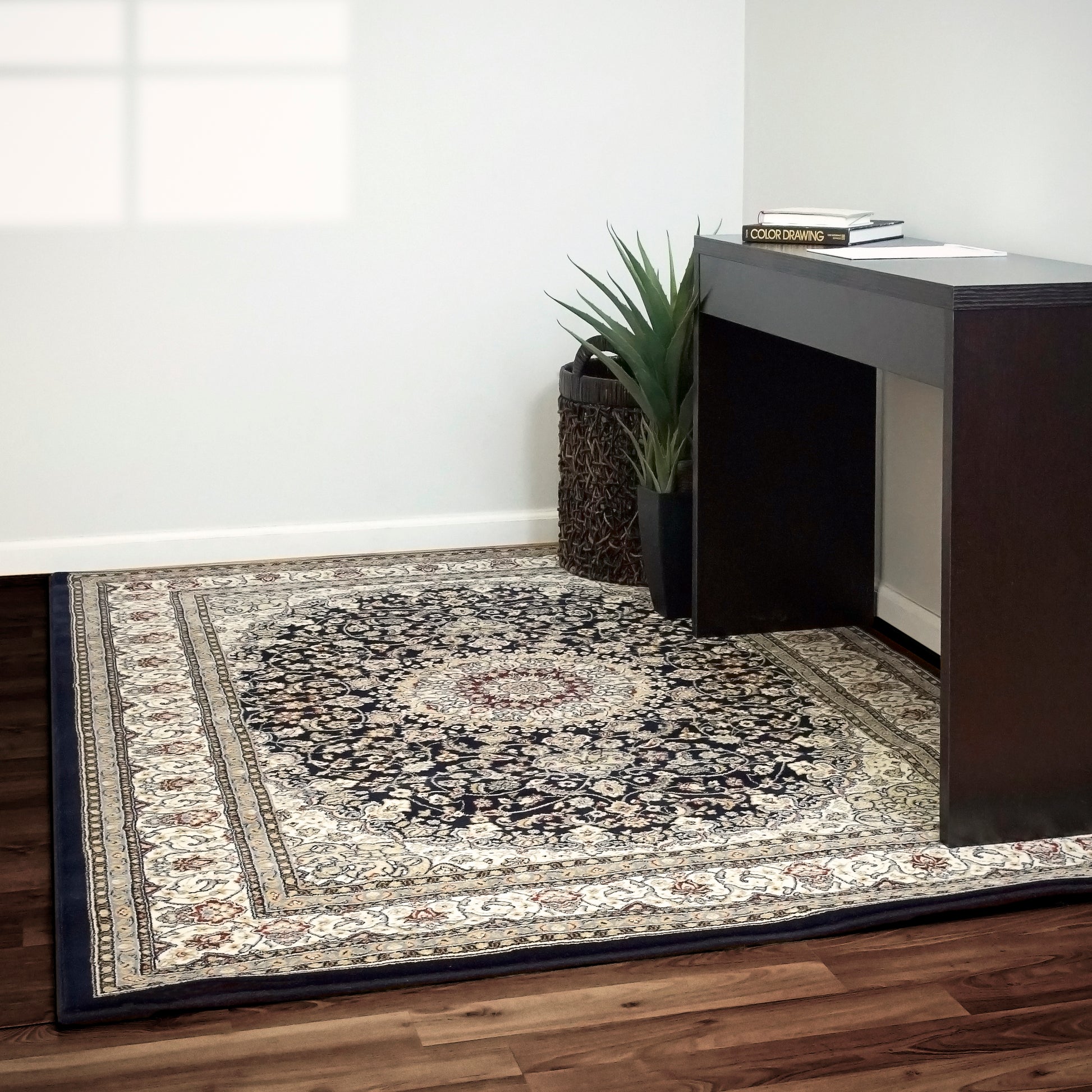Ancient Garden Traditional Blue/Ivory Classic Medium Pile Rug