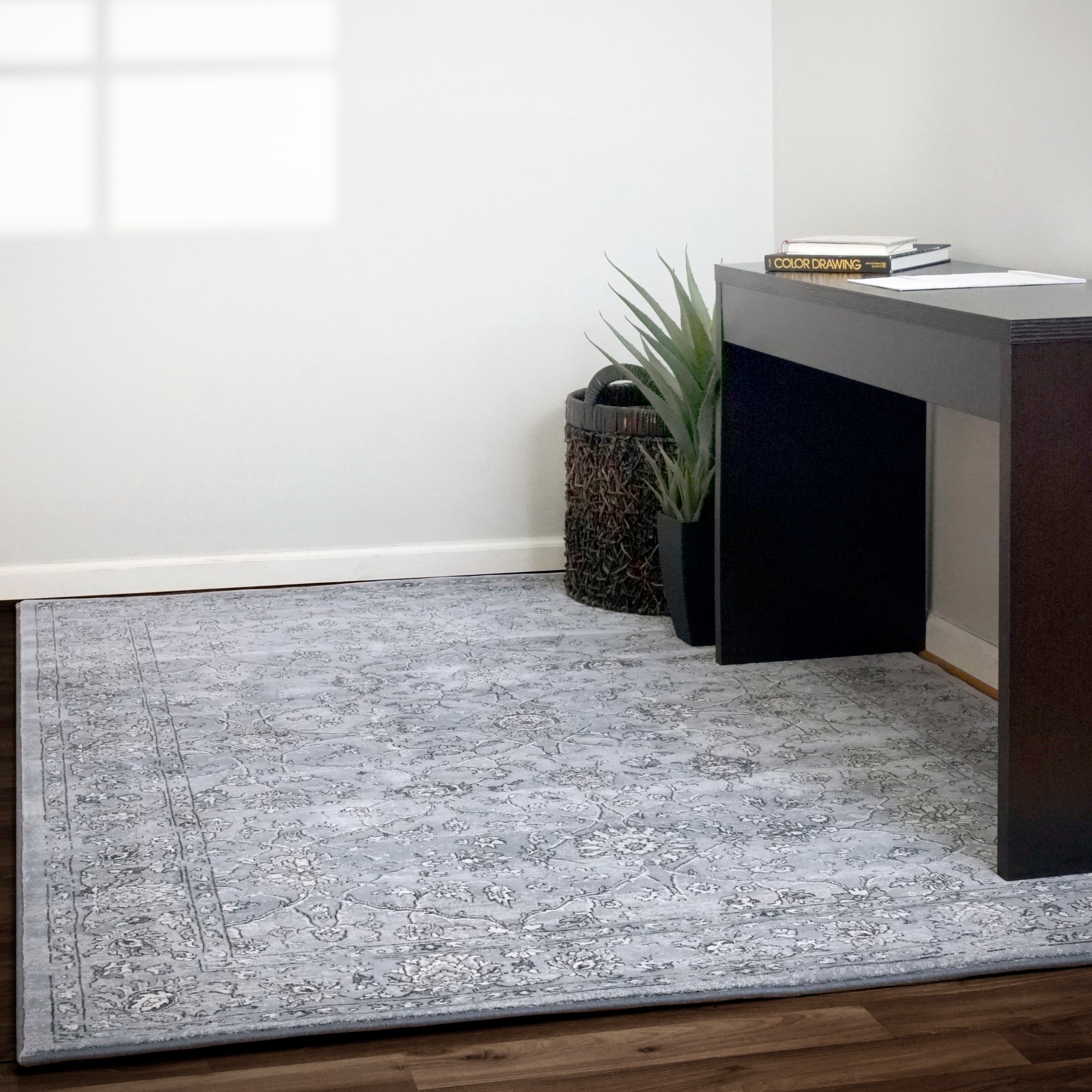 Ancient Garden Traditional Steel Blue/Cream Classic Medium Pile Rug