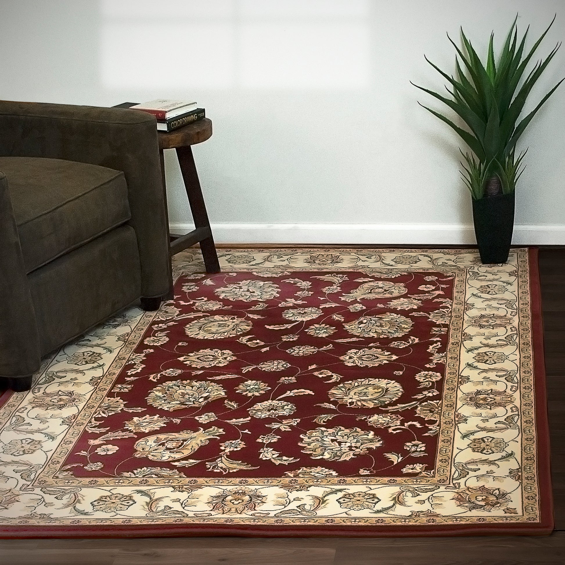 Ancient Garden Traditional Red/Ivory Classic Medium Pile Rug