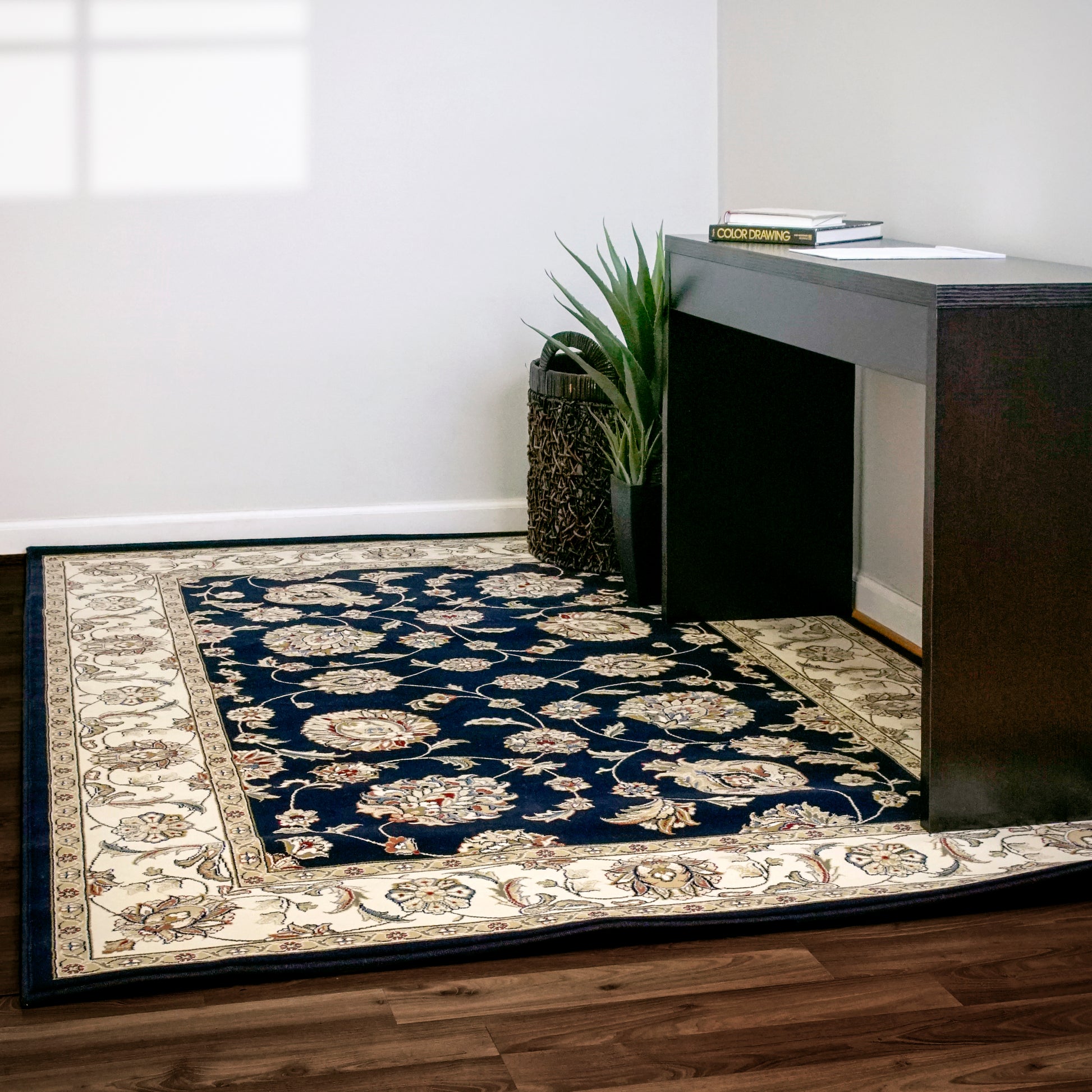 Ancient Garden Traditional Blue/Ivory Classic Medium Pile Rug