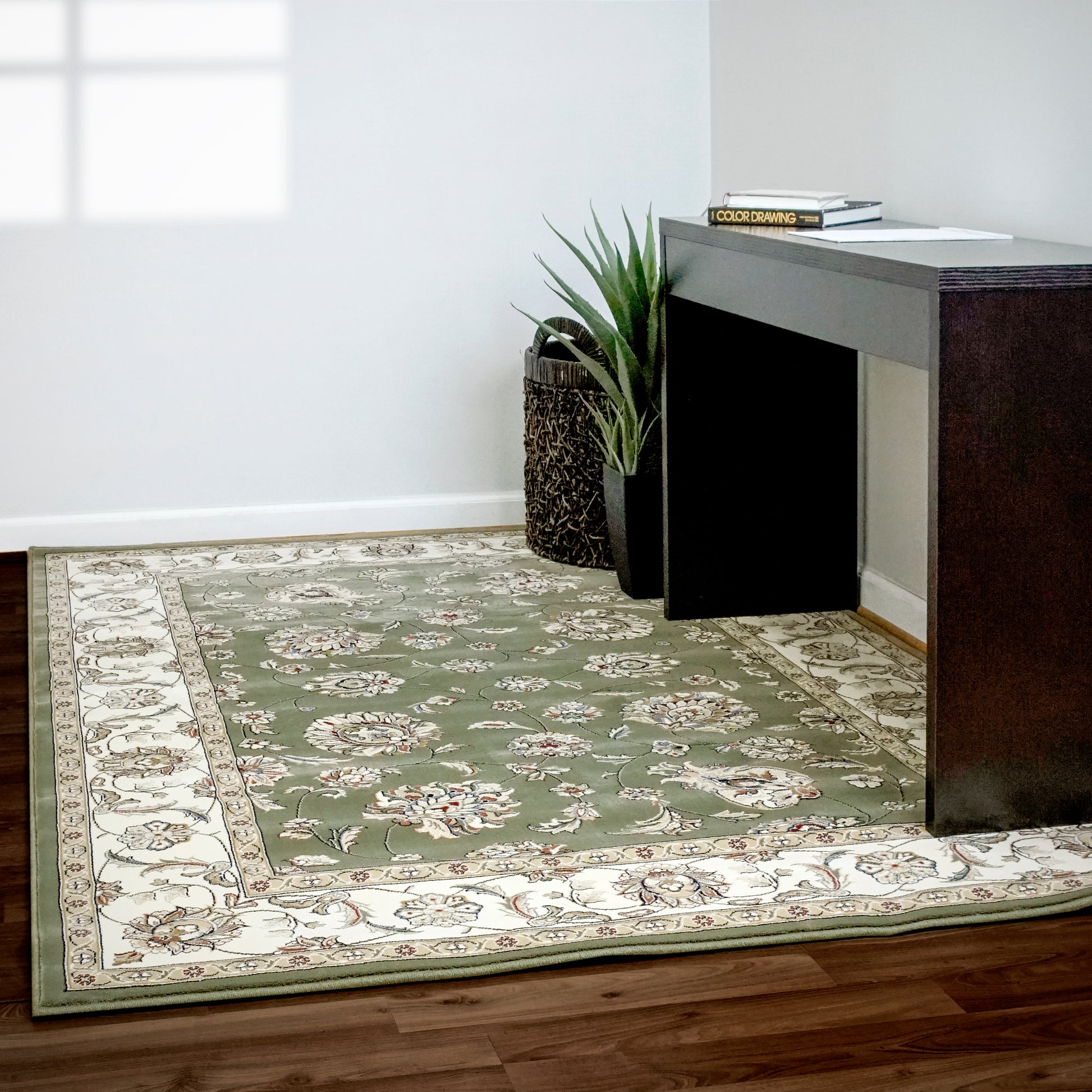 Ancient Garden Traditional Green/Ivory Classic Medium Pile Rug