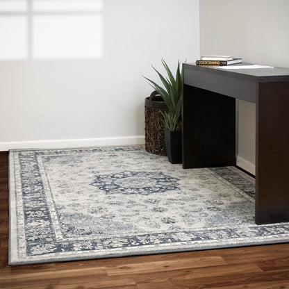 Ancient Garden Traditional Silver/Blue Distressed Medium Pile Rug