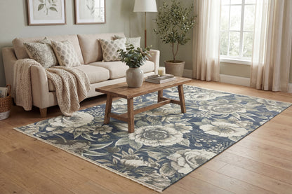 Botanica Contemporary Navy/Beige Floral Medium Pile Rug