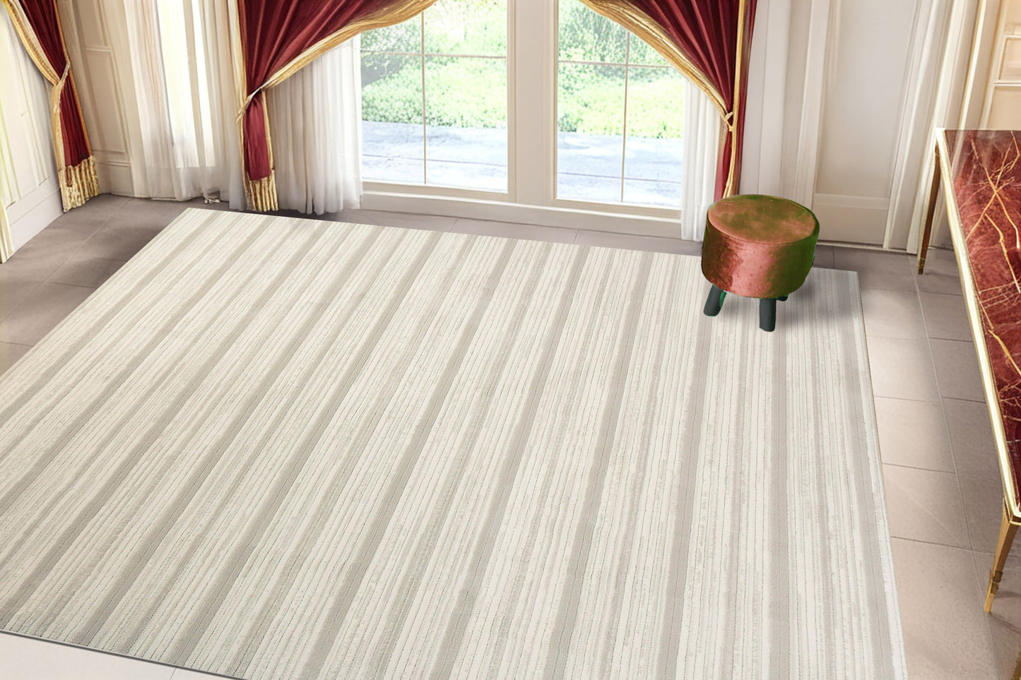 Boutique Modern Grey/Cream Striped Medium Pile Rug