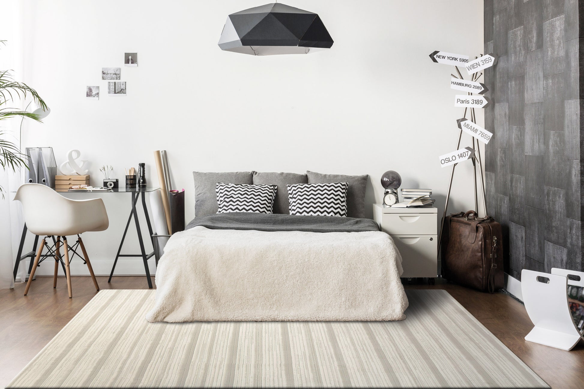Boutique Modern Grey/Cream Striped Medium Pile Rug
