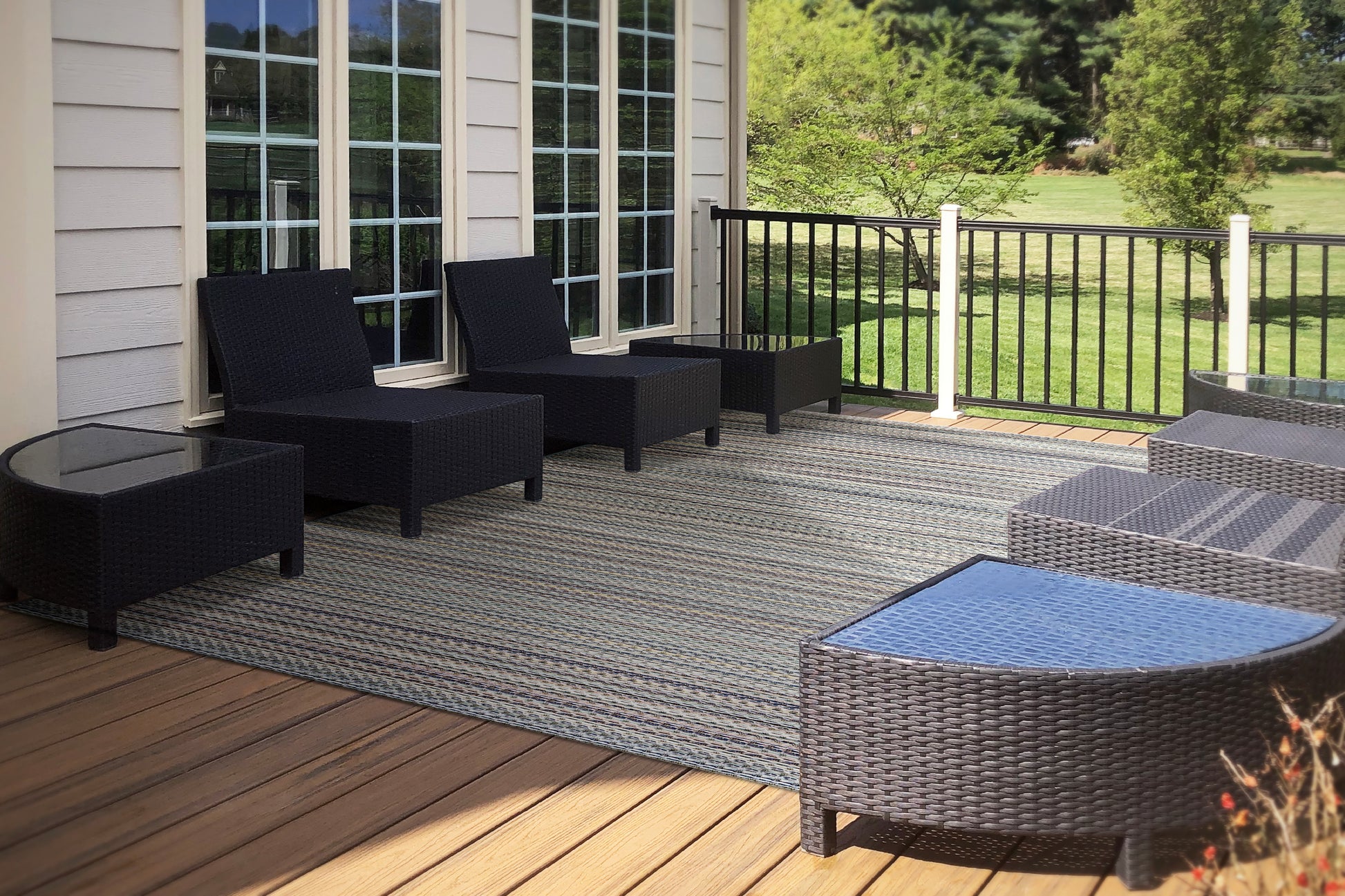 Brighton Contemporary Blue Modern No Pile Rug