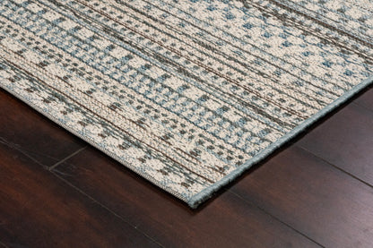 Brighton Contemporary Beige/Blue Modern No Pile Rug