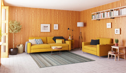 Brighton Contemporary Beige/Blue Modern No Pile Rug