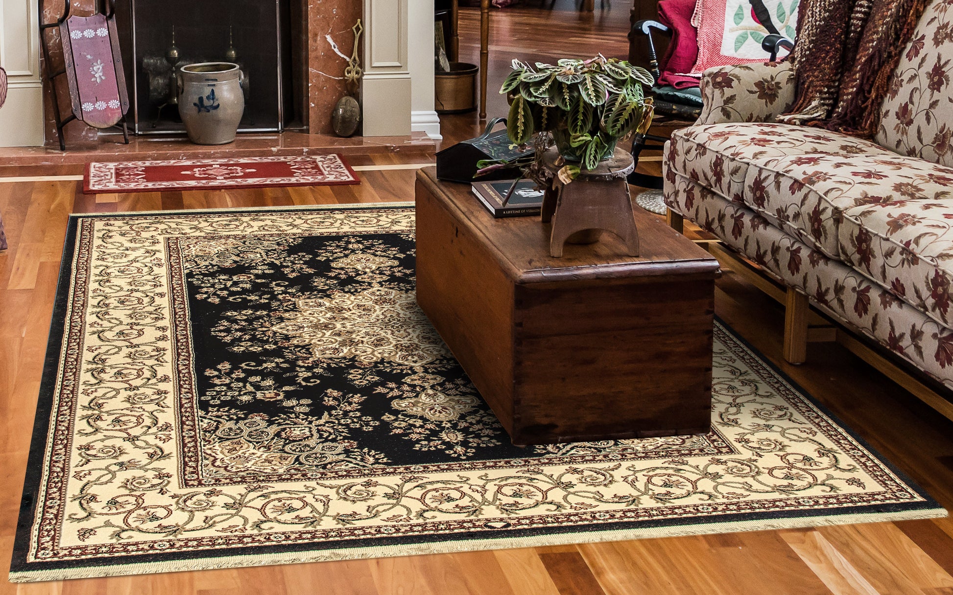 Brilliant Traditional Black Classic Medium Pile Rug