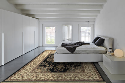 Brilliant Traditional Black Classic Medium Pile Rug