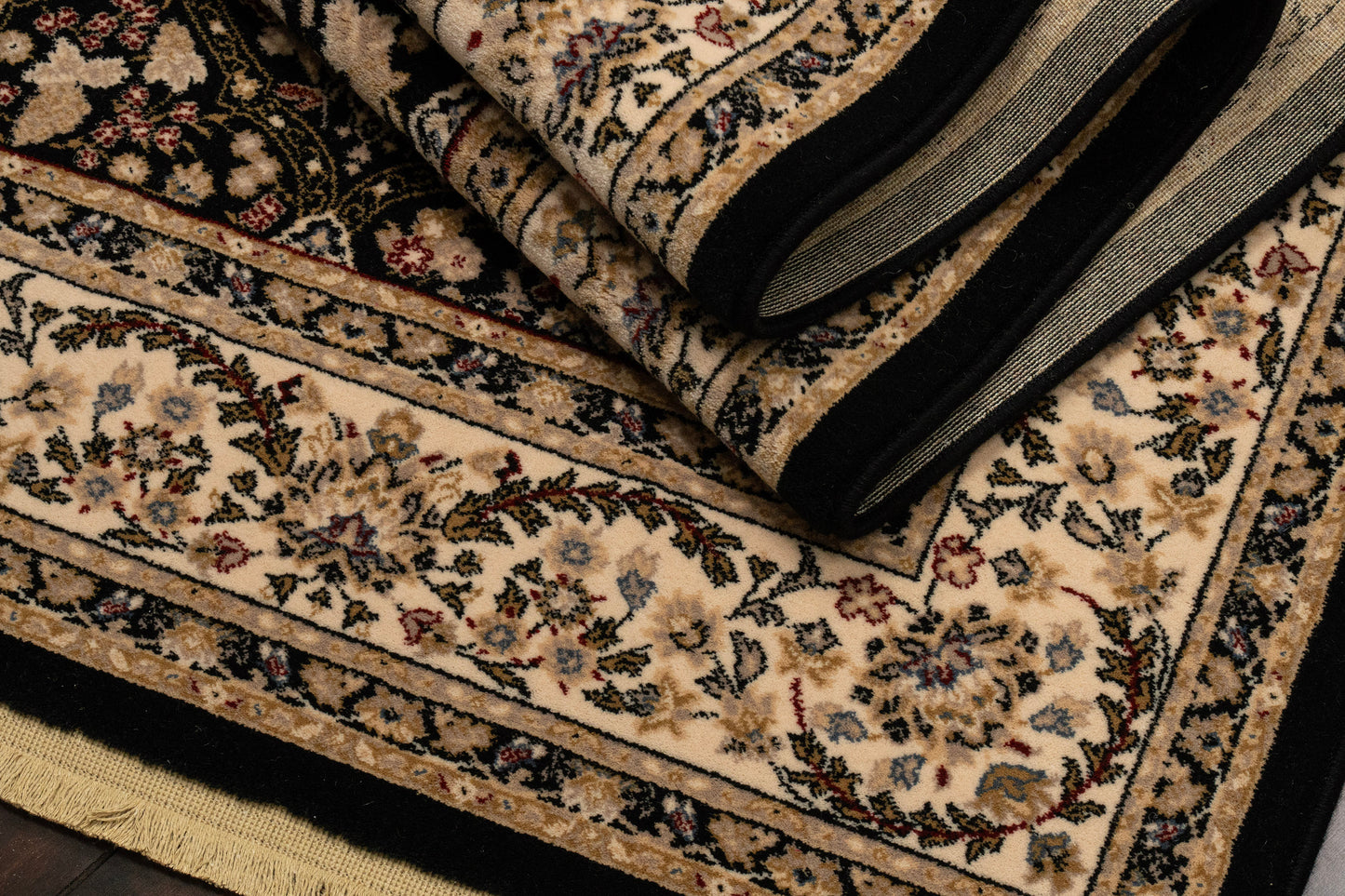 Brilliant Traditional Black Classic Medium Pile Rug