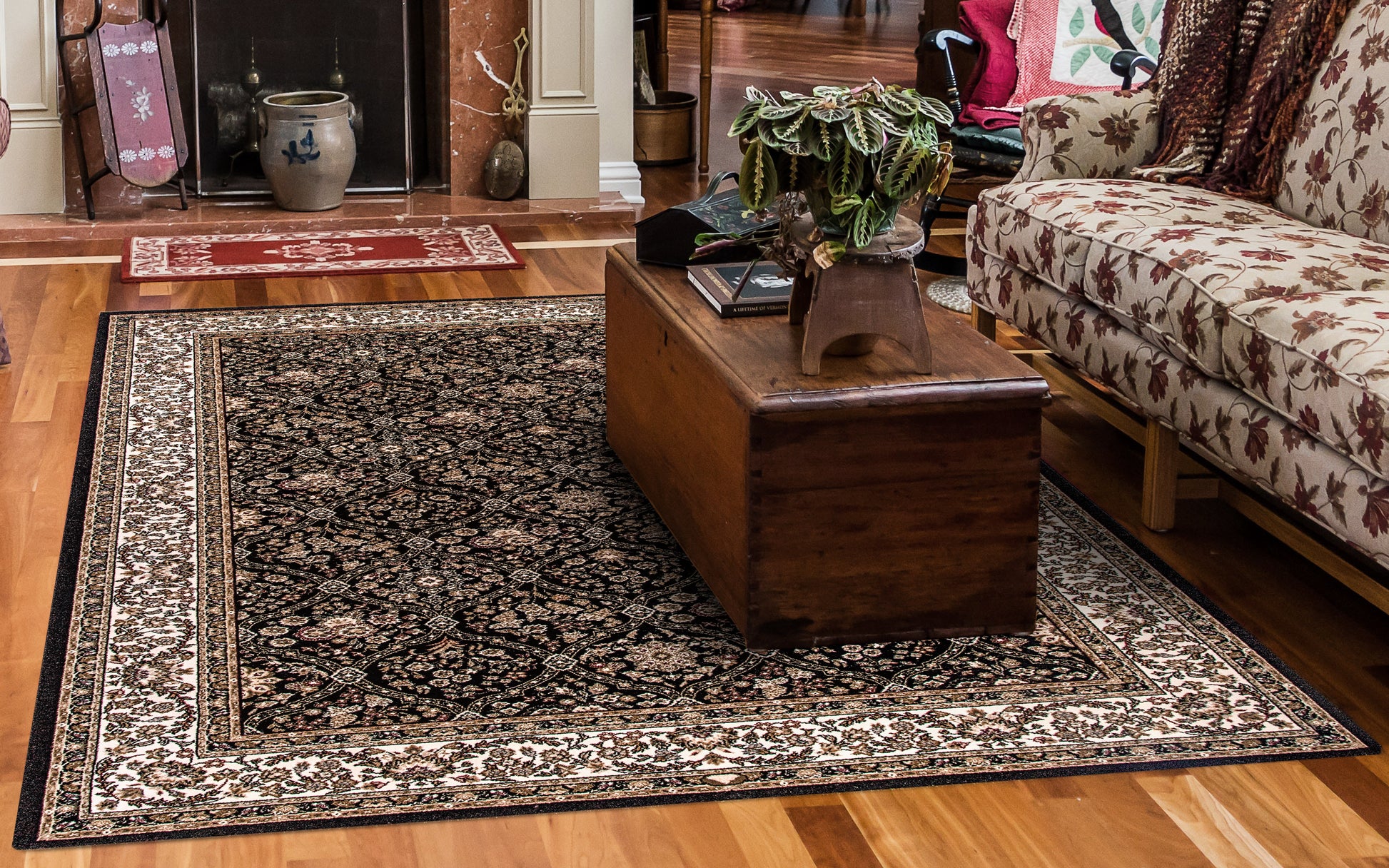 Brilliant Traditional Black Classic Medium Pile Rug