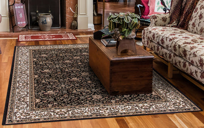 Brilliant Traditional Black Classic Medium Pile Rug