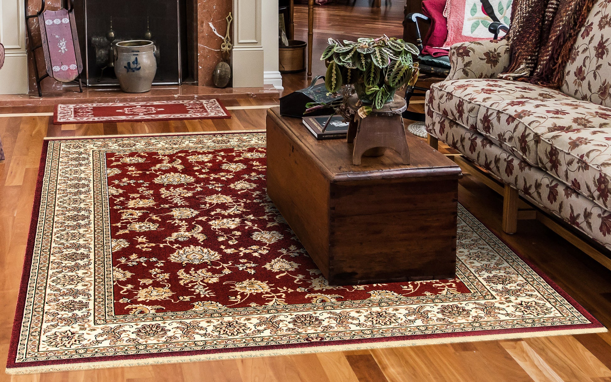 Brilliant Traditional Red Classic Medium Pile Rug