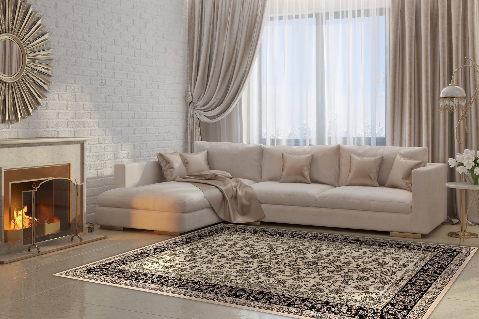 Brilliant Traditional Ivory Classic Medium Pile Rug