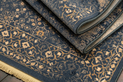 Brilliant Traditional Blue Distressed Medium Pile Rug