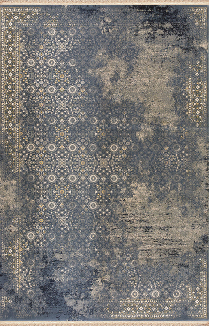 Brilliant Traditional Blue Distressed Medium Pile Rug